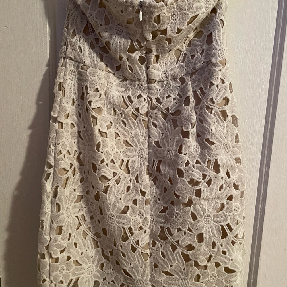 Mini cut work cream dress with nude lining in size xsmall